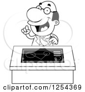 Clipart Of A Black And White Scientist Talking At A Desk Royalty Free Vector Illustration