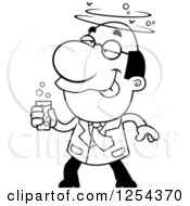 Clipart Of A Black And White Drunk Scientist Royalty Free Vector Illustration
