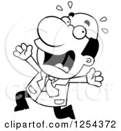 Clipart Of A Black And White Scared Scientist Running Royalty Free Vector Illustration