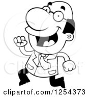 Clipart Of A Black And White Happy Scientist Running Royalty Free Vector Illustration