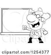 Poster, Art Print Of Black And White Mad Scientist Pointing To A Chalk Board