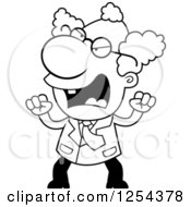 Clipart Of A Black And White Mad Scientist Waving His Fists Royalty Free Vector Illustration