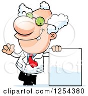 Poster, Art Print Of Mad Scientist Waving By A Blank Sign