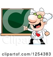 Clipart Of A Mad Scientist Pointing To A Chalk Board Royalty Free Vector Illustration by Cory Thoman