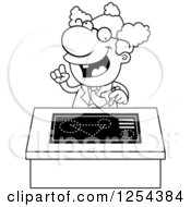 Poster, Art Print Of Black And White Mad Scientist Talking At A Desk