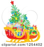 Poster, Art Print Of Christmas Tree And Gifts In Santas Sleigh