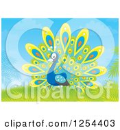 Clipart Of A Cute Peacock And Foliage Royalty Free Illustration