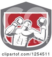 Retro Male Boxer In A Gray White And Red Shield