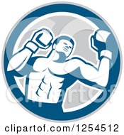 Clipart Of A Retro Male Boxer In A Blue Gray And White Circle Royalty Free Vector Illustration