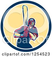 Clipart Of A Retro Male Cricket Batsman In A Blue And Yellow Circle Royalty Free Vector Illustration