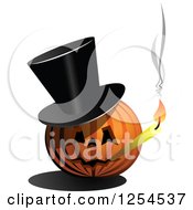 Poster, Art Print Of Halloween Jackolantern Pumpkin Wearing A Top Hat And Smoking A Candle