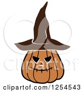 Poster, Art Print Of Halloween Jackolantern Pumpkin Wearing A Witch Hat