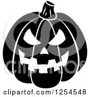 Clipart Of A Black And White Halloween Jackolantern Pumpkin Royalty Free Vector Illustration
