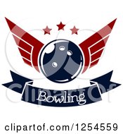 Clipart Of A Retro Winged Bowling Ball With Stars Over A Banner Royalty Free Vector Illustration