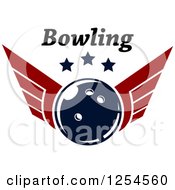 Clipart Of A Retro Winged Bowling Ball With Stars And Text Royalty Free Vector Illustration
