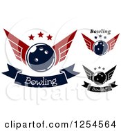 Poster, Art Print Of Retro Winged Bowling Balls With Stars And Banners