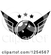 Clipart Of A Black And White Retro Winged Bowling Ball With Stars Royalty Free Vector Illustration