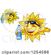 Clipart Of Happy Suns With Sunglasses And Water Bottles Royalty Free Vector Illustration by Vector Tradition SM