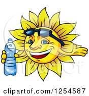 Clipart Of A Happy Sun With Sunglasses And A Water Bottle Royalty Free Vector Illustration