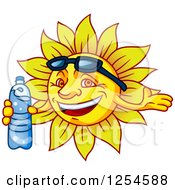 Clipart Of A Sun With Sunglasses And A Water Bottle Royalty Free Vector Illustration