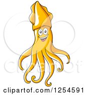 Clipart Of A Happy Orange Squid Royalty Free Vector Illustration