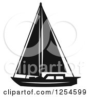 Clipart Of A Black And White Sailboat Royalty Free Vector Illustration