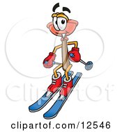 Sink Plunger Mascot Cartoon Character Skiing Downhill