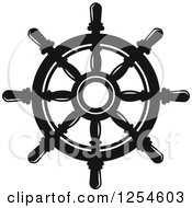 Clipart Of A Black And White Ship Helm Royalty Free Vector Illustration