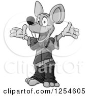 Clipart Of A Grayscale Happy Mouse Royalty Free Vector Illustration