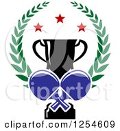 Clipart Of A Ping Pong Table Tennis Paddles And A Trophy In A Laurel Wreath Royalty Free Vector Illustration