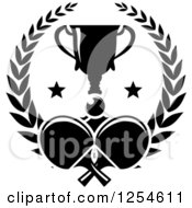 Clipart Of A Black And White Ping Pong Ball Table Tennis Paddles And A Trophy In A Laurel Wreath Royalty Free Vector Illustration