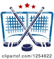 Poster, Art Print Of Ice Hockey Sticks And A Puck Over A Goal
