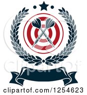 Clipart Of Crossed Darts In A Laurel Wreath Over A Target With Banner And A Star Royalty Free Vector Illustration