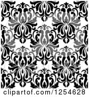 Clipart Of A Seamless Pattern Background Of Black And White Floral Damask Royalty Free Vector Illustration