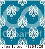 Clipart Of A Seamless Pattern Background Of White Flowers On Blue Royalty Free Vector Illustration