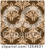 Clipart Of A Seamless Pattern Background Of Brown Floral Damask Royalty Free Vector Illustration
