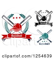 Clipart Of Baseball Caps Over Crossed Bats In Laurel Wreaths With Banners Royalty Free Vector Illustration