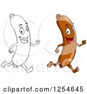 Clipart Of Happy Sausages Running Royalty Free Vector Illustration