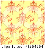 Clipart Of A Seamless Pattern Background Of Red Henna Flowers On Yellow Royalty Free Vector Illustration