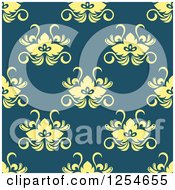 Clipart Of A Seamless Pattern Background Of Yellow Flowers On Blue Royalty Free Vector Illustration