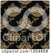 Clipart Of A Seamless Pattern Background Of Tan Henna Flowers On Black Royalty Free Vector Illustration
