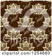 Clipart Of A Seamless Pattern Background Of Tan Henna Flowers On Brown Royalty Free Vector Illustration
