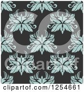 Clipart Of A Seamless Pattern Background Of Blue Flowers On Gray Royalty Free Vector Illustration