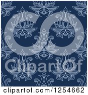 Poster, Art Print Of Seamless Pattern Background Of Lotus Henna Flowers In Blue