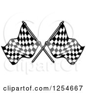 Clipart Of A Crossed Black And White Checkered Racing Flags Royalty Free Vector Illustration