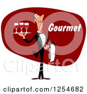 Poster, Art Print Of Waiter With Wine And Gourmet Text