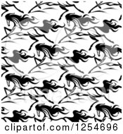 Clipart Of A Seamless Pattern Background Of Black And White Running Horses Royalty Free Vector Illustration
