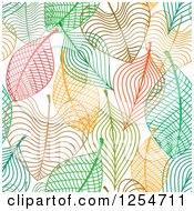 Clipart Of A Seamless Pattern Background Of Colorful Skeleton Leaves Royalty Free Vector Illustration