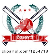 Poster, Art Print Of Red Baseball Cap Over Crossed Bats In A Laurel Wreath With A Banner