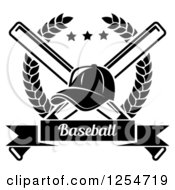 Poster, Art Print Of Black And White Baseball Cap Over Crossed Bats In A Laurel Wreath With A Banner